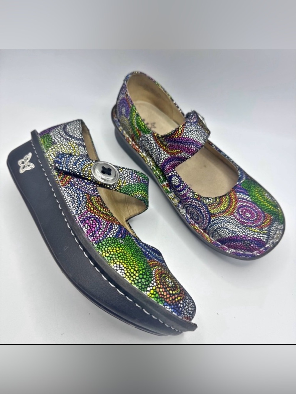 Alegria Paloma Bullseye Mary Janes Shoe Size 6 Colorful & Comfy Multicolor